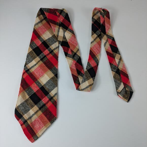 Plaid Polyacryl Mens Necktie True Vintage Bayer Aspirin Holiday Plaid Black Red - Picture 8 of 10